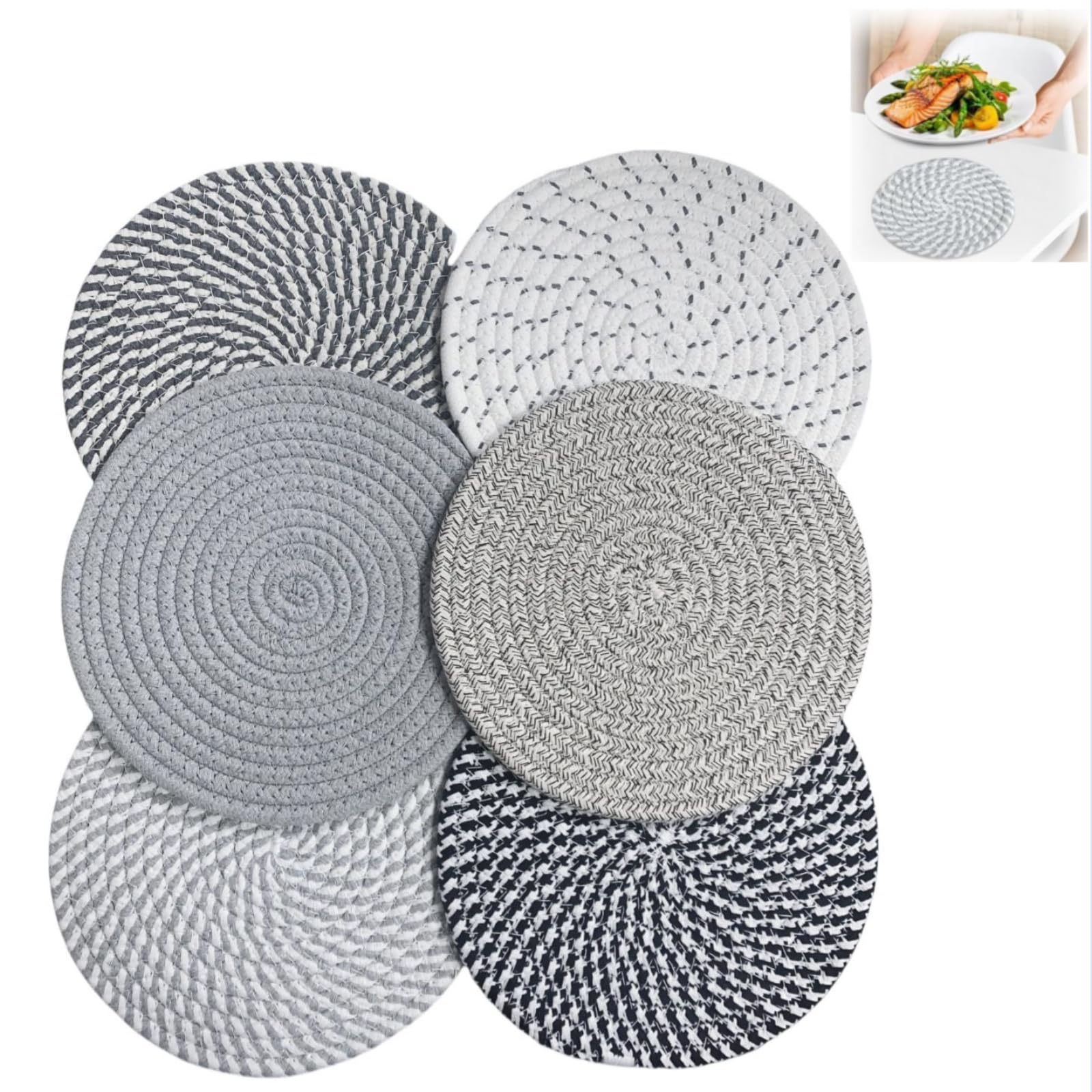 Trivets for Kitchen Worktops, Genumix Non Slip Round Table Mats, Hot Pot Holders Cup Insulation Mat, Woven Coaster Trivet Mats, Coasters Set of 6 for Kitchen 20cm