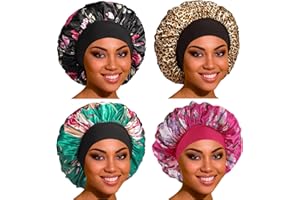 ROYBENS Satin Bonnet Hair Bonnet for Sleeping- 4 Pack Large Silk Bonnets for Women with Elastic Soft Band for Hair Care Braids