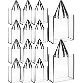 Weewooday 12 Packs Clear Tote Bag Gifts Stadium Approved Bulk 12 x 12 x 6 Inch Large Transparent Plastic Gifts Tote Bags with Handles Clear Stadium Handbag for Sports Concerts