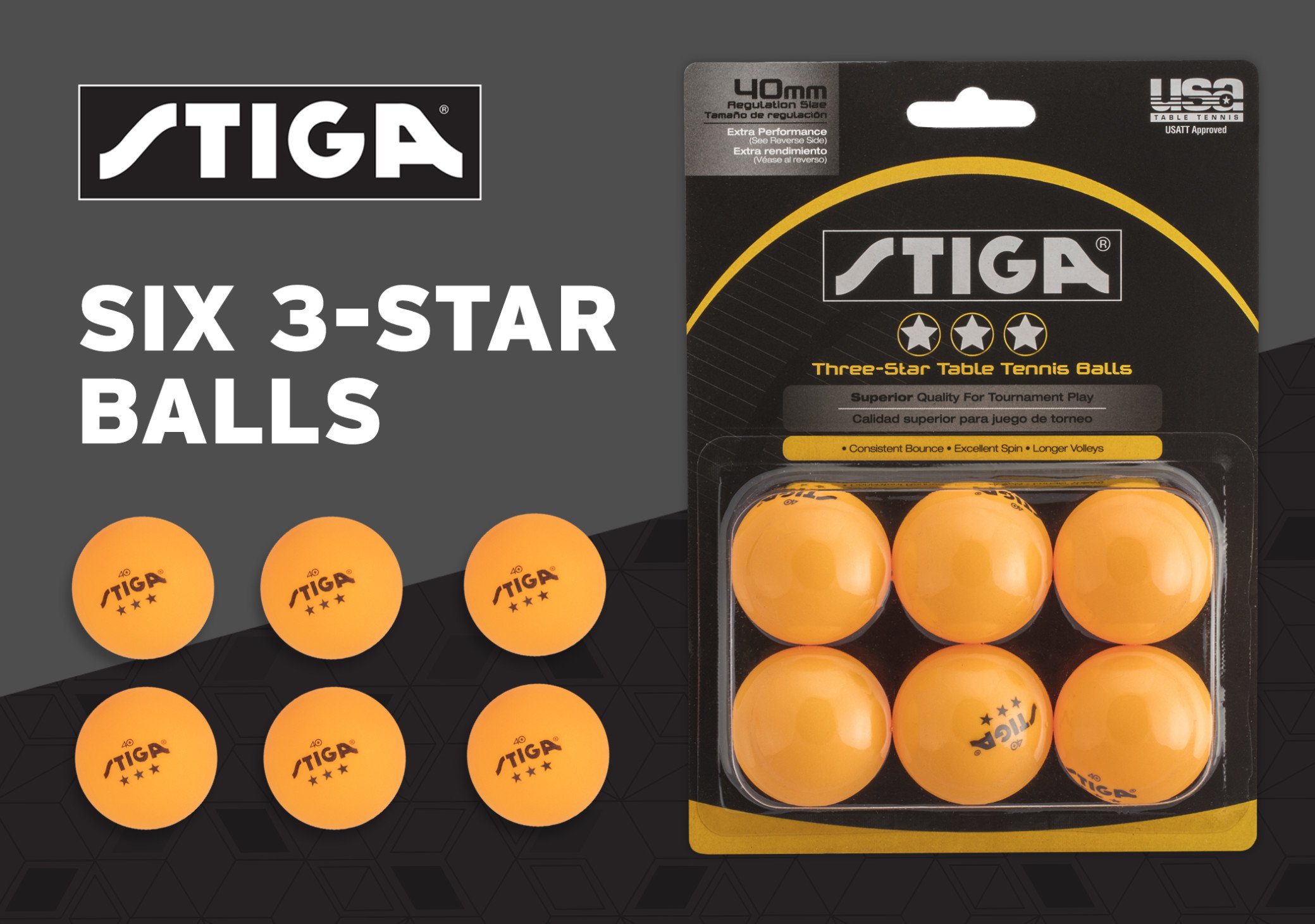 STIGA 3Star SuperiorQuality Orange Table Tennis Balls for Tournament