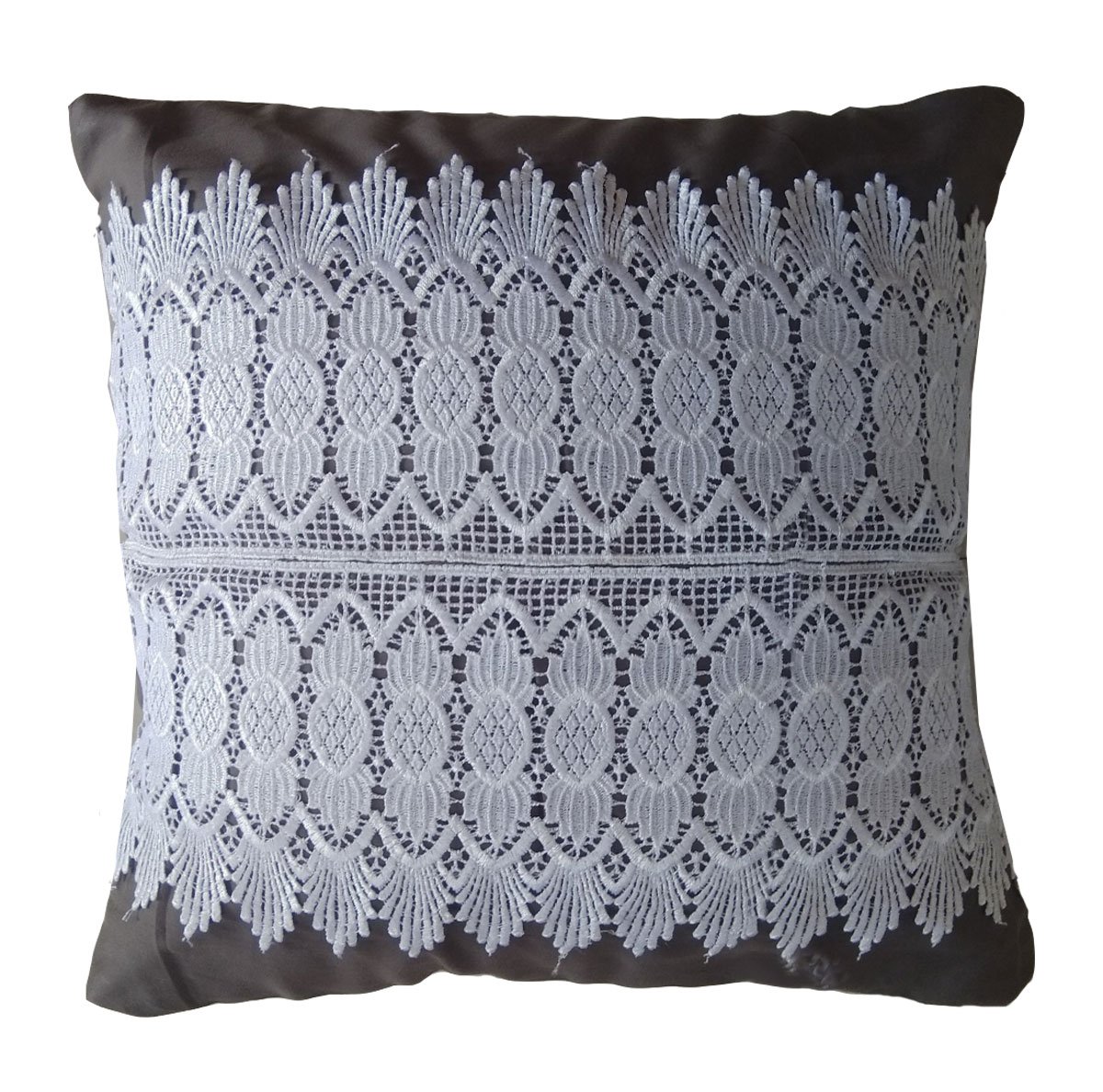 Amazon Com White Lace Gray Cotton Throw Pillow Case Cover 1 Pc 16