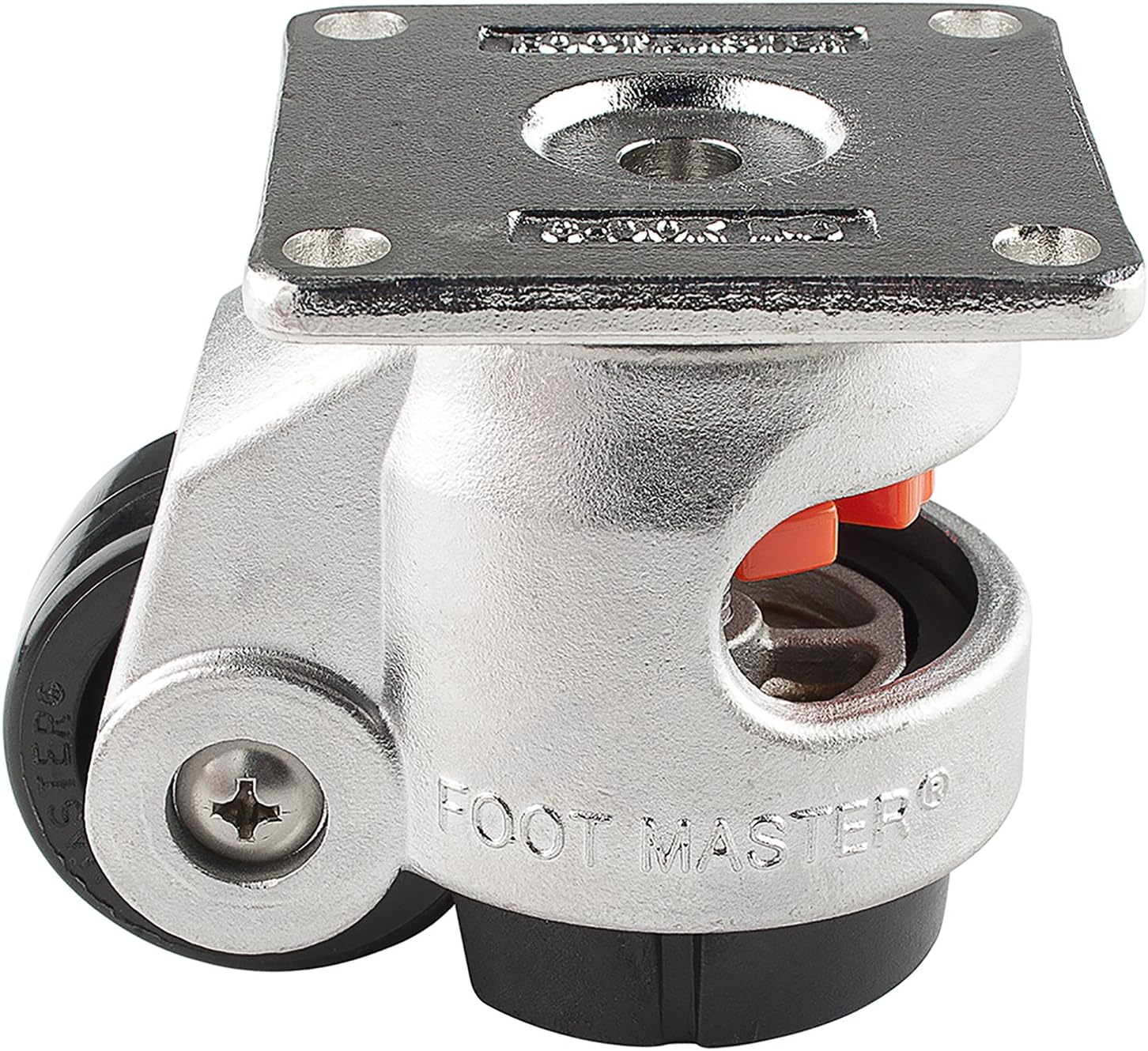 FOOTMASTER SGDN-60F Leveling Caster with Top Plate, 2-7/8" Length x 2-7/8" Width, 2-9/32" x 2-9/32" Bolt Holes, Nylon Wheel and NBR Pad, 550 lb Capacity Range
