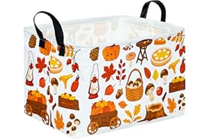 ACMUUNI Rectangle Thanksgiving Autumn Mushroom Gift Shelf Nursery Storage Basket Fall Harvest Kid Storage Basket Pumpkin Laundry Hamper with Handles