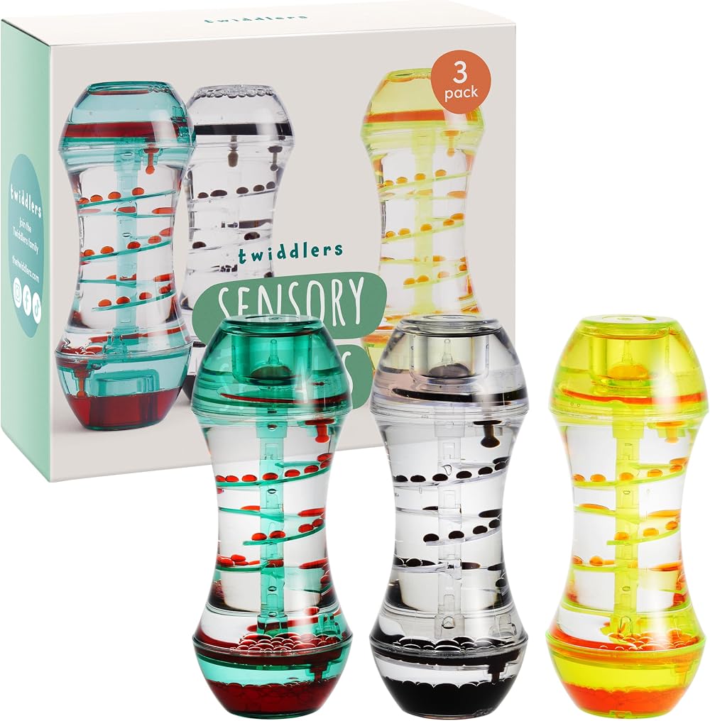 THE TWIDDLERS 3 Sensory Liquid Motion Timers Spiral Colors 15cm