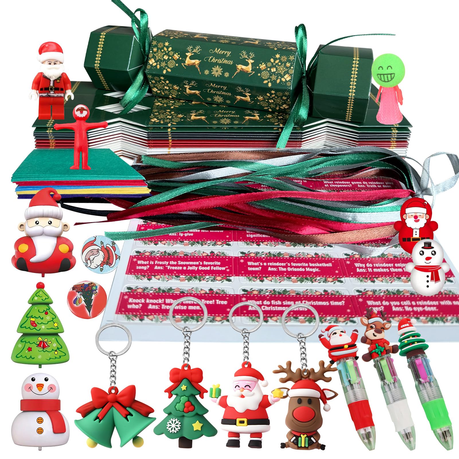 15 Packs Make Your Own Christmas Cracker Kit, DIY Bulk Party Candy Paper Boxes, Novelty Decorations With Hats, Riddle Cards, Prize, No Snap