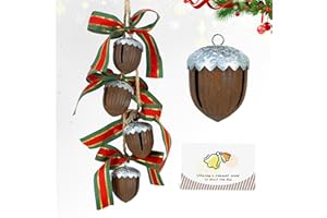 Efoleya Rusty Metal Christmas Bells Ornaments on Rope, Rustic Metal Pine Cone Acorn Jingle Bell for Christmas Tree Holiday Season House Garden Decor.