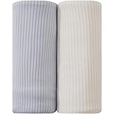 lasoftan Jersey Unisex Swaddle Blanket, Ultra Soft Stretchy Receiving Blanket, Newborn Swaddle Wrap for Boys & Girls, 40 x 30 inches, 2 Pcs, Grey & Khaki