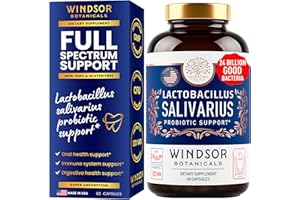 WINDSOR BOTANICALS Lactobacillus Salivarius Probiotic Capsules - L Salivarius Probiotic Oral Dental Probiotics for Bad Breath, Teeth and Gums Health - Immune Support, Digestive Probiotic - 24bn CFU, 60 Caps
