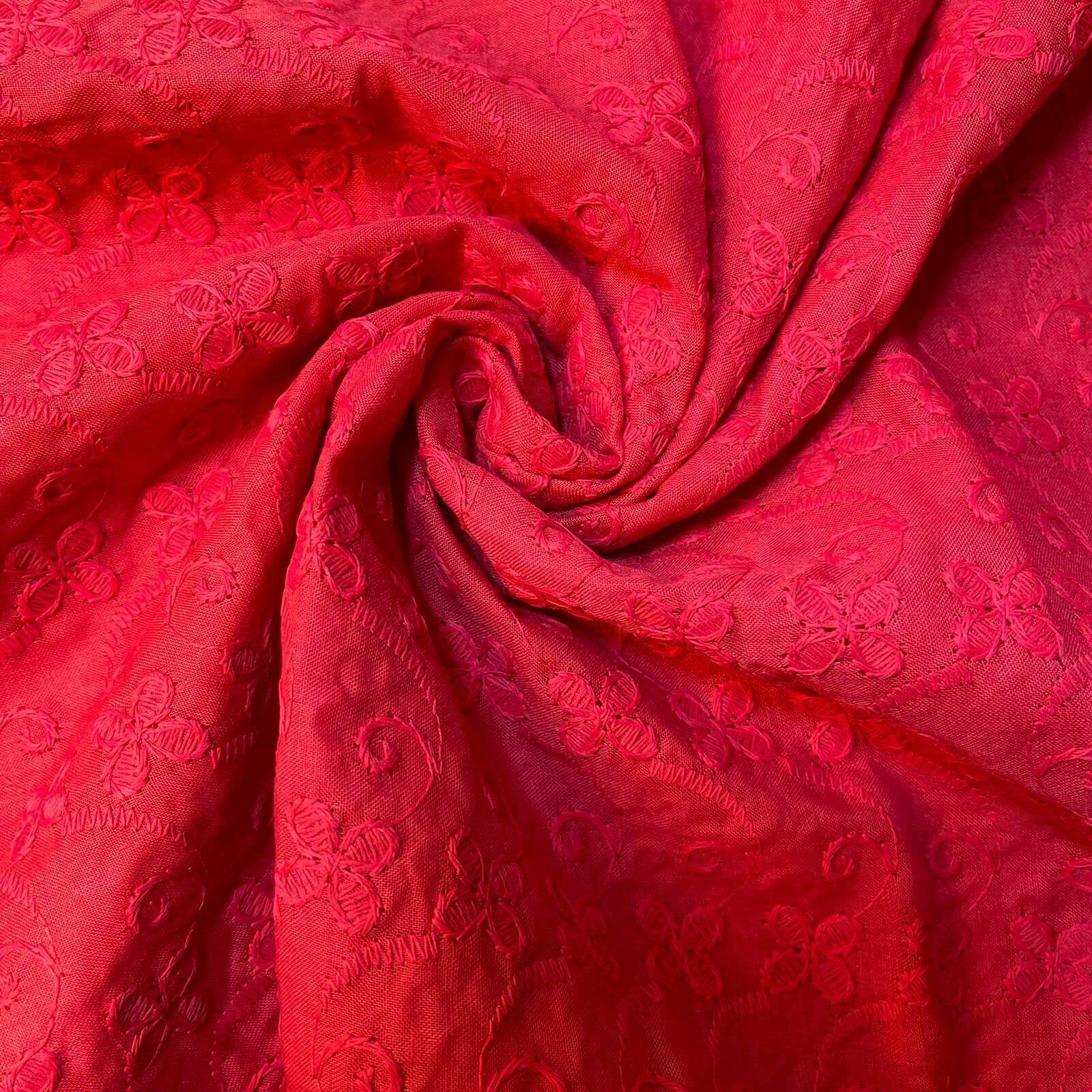 Schiffly 100% Cotton Lawn Broderie Anglaise Embroidery Dress Craft Fabric 44" (2 Meter, Fuchsia)