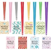 Chambom 8 Sets Hall Passes for Classrooms - Unbreakable Wooden Hall Pass Lanyards, Classroom Passes for Bathroom, Hall, Library, Office and Nurse School Classroom Supplies Teacher Gifts