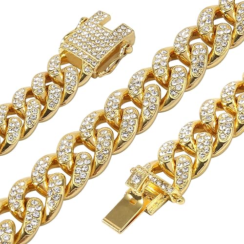 putouzip Miami Cuban Link Chains Set For Men 12/14/20mm 18K Gold