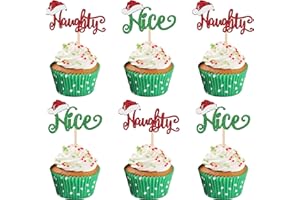 ZHUOWEISM 24 PCS Naughty or Nice Cupcake Toppers Glitter Santa Hat Merry Christmas Cupcake Picks Naughty Or Nice Cake Decorations for Merry Christmas Santa Happy New Year Holiday Birthday Party Supplies