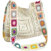 QWINEE Women's Boho Embroidery Crossbody Bag Hollow Out Crochet Knit Shoulder Bag Tote Handbag