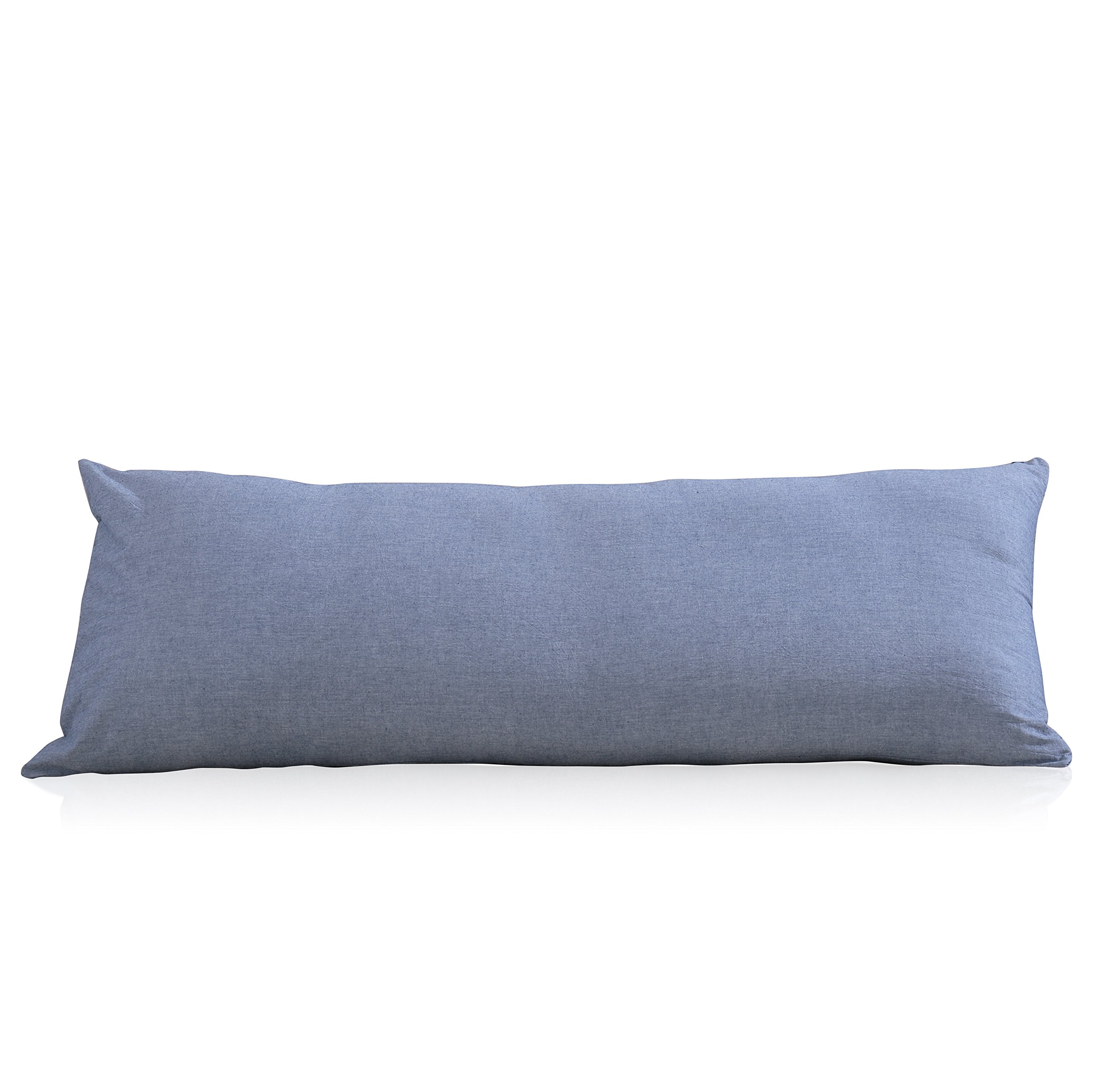 EVOLIVE 100% Cotton Pre-washed Body Pillow Cover/Case with Zipper Closure Blue 53cm x 137cm/21"x54"