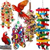 Soulchen 4 Pcs Extra Large Bird Parrot Toy Set, Natural Wooden Chewing Toy | Natural Wood Macaw Chewing Toys, Rattan Ball, Wood Nut, Loofah String Toys for Large Medium Parrots Macaws African Grey Birds
