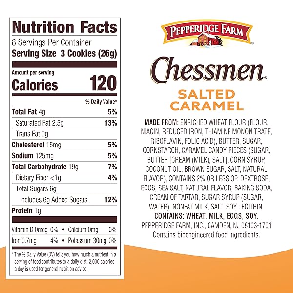 PEPPERIDGE FARM CHESSMEN SALTED CARAMEL COOKIES, 7.25 OZ BAG