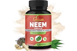 Organic Cadane Neem Leaf Supplements Capsules with Holy Basil Tulsi, Guduchi, 120 Vegetable Capsules | Supports Immune System | Fresh Powder Leaves Herbs