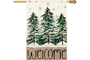 AVOIN colorlife Welcome Christmas House Flag 28x40 Inch Double Sided Outside, Christmas Tree Winter Holiday Yard Outdoor Decorative Flag