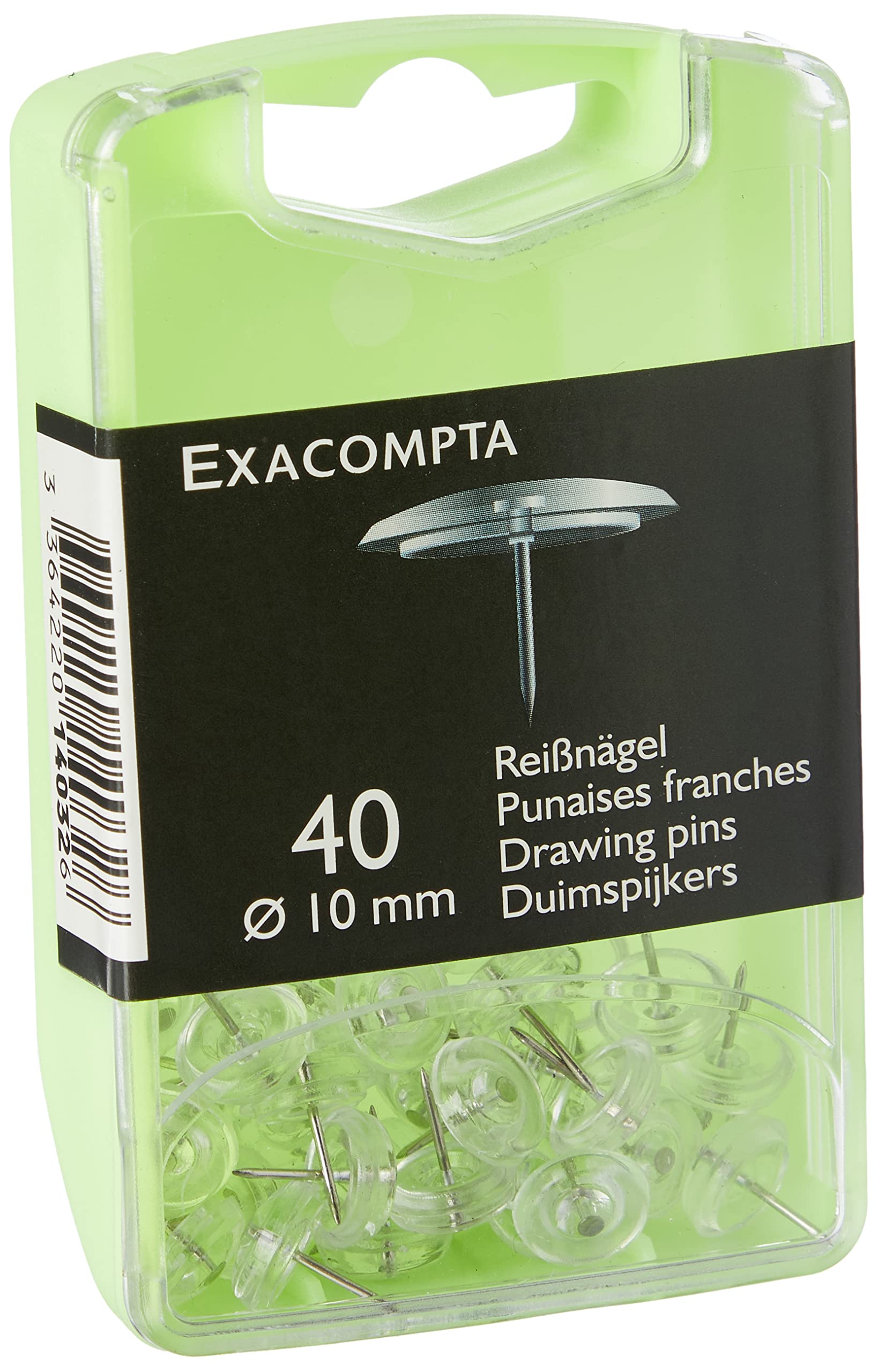 Exacompta - Ref 14032E - Drawing Pins (Pack of 40) - 7mm Width x 10mm Height in Size - Suitable for Pinboards or Corkboards in Offices, Homes & Businesses - White