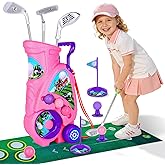 Beautiq Toddler Golf Set with Shoulder Strap for Kids Ages 2-5, Portable Golf Clubs, Cart & Putting Mat - Indoor Outdoor Sports Toys -Pink