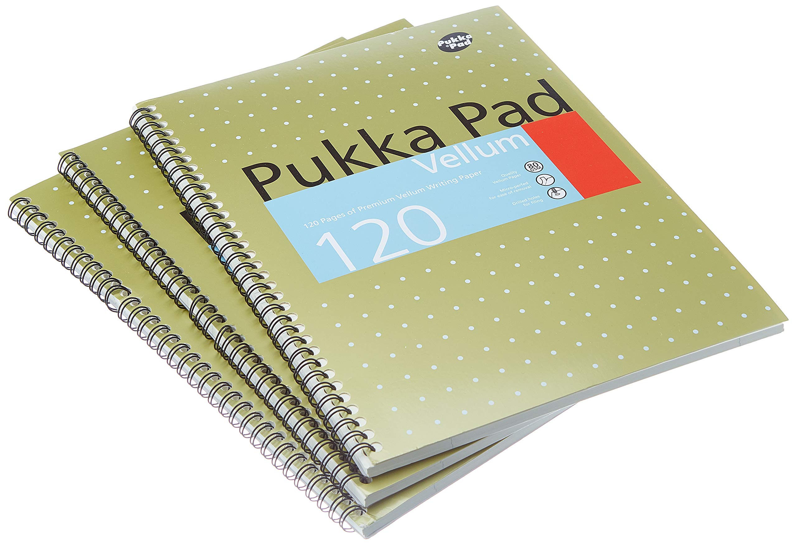 Pukka Pad Notebook Wirebound Vellum 80gsm Ruled and Margin 120 Pages A4 Ref VJM/1 [Pack 3],Brown