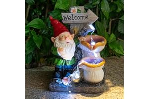mopha Garden Gnomes Statues Outdoor Decor with Flowing Water Solar Lights Resin Figurines Outside Decoration for Patio Yard Lawn Porch Ornaments Clearance Gardening Gift