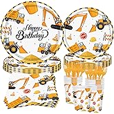 Construction Party Supplies Set - 120 Pcs Dump Truck, Excavator, Bulldozer Plates, Cups, Napkins Forks Tableware for Boys Kids Birthday Party Supplies, Construction Theme Decorations