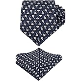 Alizeal Mens Leaf Pattern Tie with Pocket Square Tie Set, Dark Navy+White