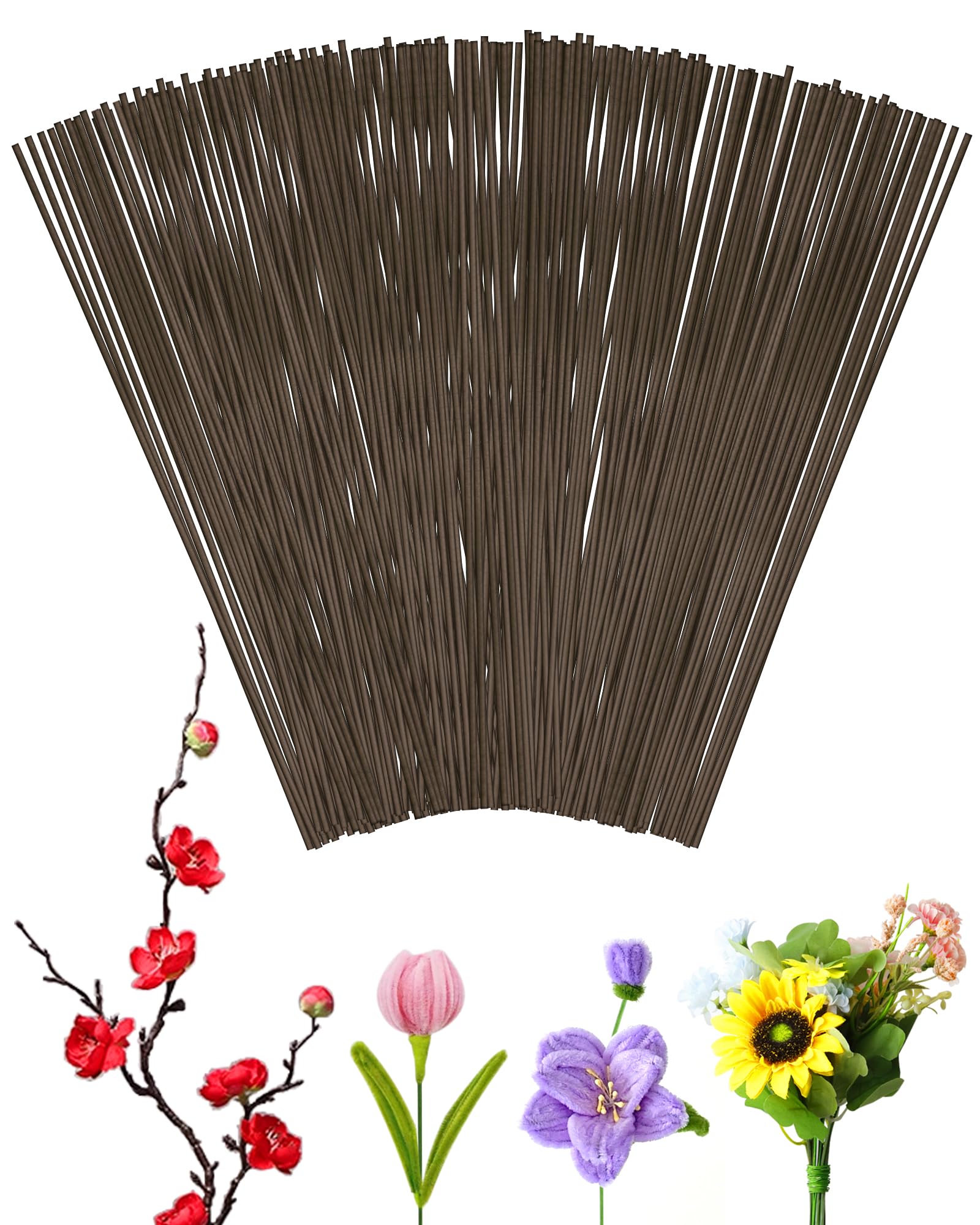 Photo 1 of 100 PCS FIVEIZERO 18 Gauge Brown Floral Wire Stems for Artificial Flower Making,Florist Wire,Flower Wires for Crafts,Alambre para Flores for Wreaths, Flower Arrangements and DIY Projects