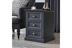 SinCiDo Nightstand with Charging Station, 3 Drawer Dresser for Bedroom,Small Wood Rustic Dresser with Drawers,End Table Side Table for Bedroom,Living Room, Closet,Dark Grey