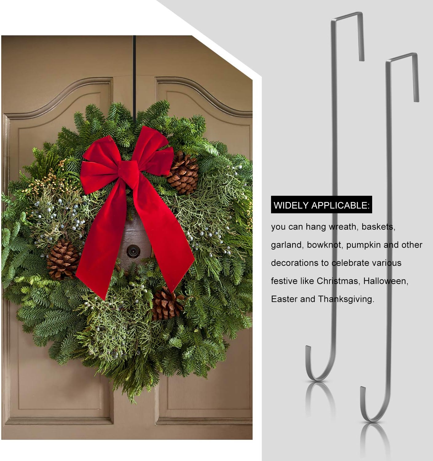 15 Inch Christmas Wreath Hanger Hooks Over Door Metal Hooks Practical Clothes Towel Hanger Hooks for Christmas Front Door Decorations (Black, 6 Pieces): Home & Kitchen