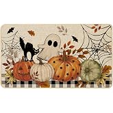 Baccessor Halloween Welcome Doormat Ghost Cat Pumpkin 17x29 Inch | Spider Web Door Mat Decor,Low-Profile Rubber Backing, Floor Mat for Indoor Outdoor