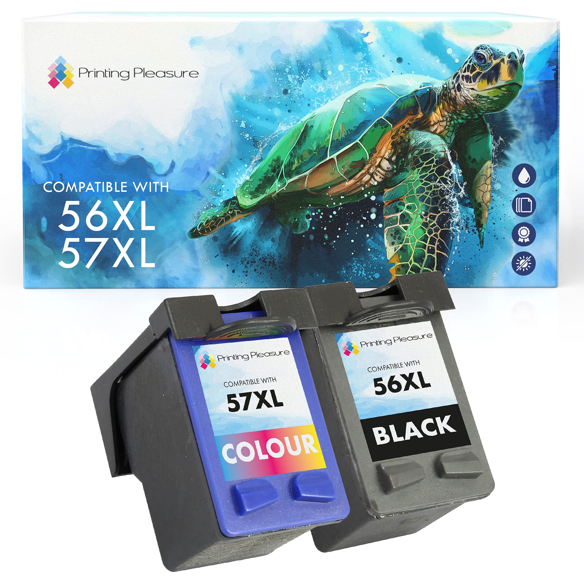 Printing Pleasure Full Set of 2 Remanufactured Ink Cartridges Replacement for 56 & 57 for Officejet 5610 4215 PSC 1210 1315 Photosmart 7260 7350 7450 C4280 C5280 - Black/Colour, High Capacity