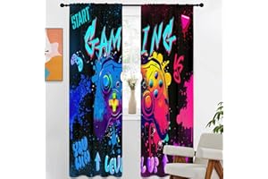 KIKIRY Gaming Curtains 42" W x 84" L Graffiti Gamepad for Gamer Boys Kids Teen Colorful Splashed Ink Cute Game Controller Playroom Living Room Bedroom Window Drapes Treatment Fabric 1 Pair