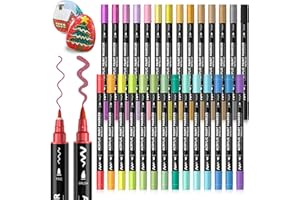 SHUTTLE ART 28 Metallic Colors Dual Tip Acrylic Paint Markers, Brush Tip and Fine Tip Acrylic Paint Pens for Rock Painting, Ceramic, Wood, Canvas, Plastic, Glass, Stone, Calligraphy, Card Making, DIY Crafts