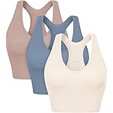 ODODOS 3-Pack Seamless Racerback Crop Tank for Women Ribbed Knit Soft Crop Tops