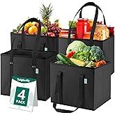 TidyNestly Reusable Grocery Bags Foldable 4-Pk, Heavy Duty Large Reusable Shopping Bags with Handles, Collapsible Tote