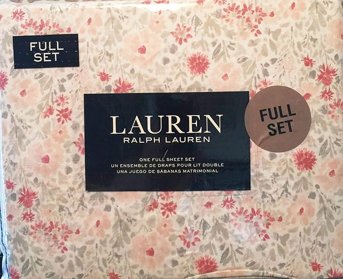 Ralph Lauren Full Size Floral Print Sheet Set Pink and Gray 100% Cotton