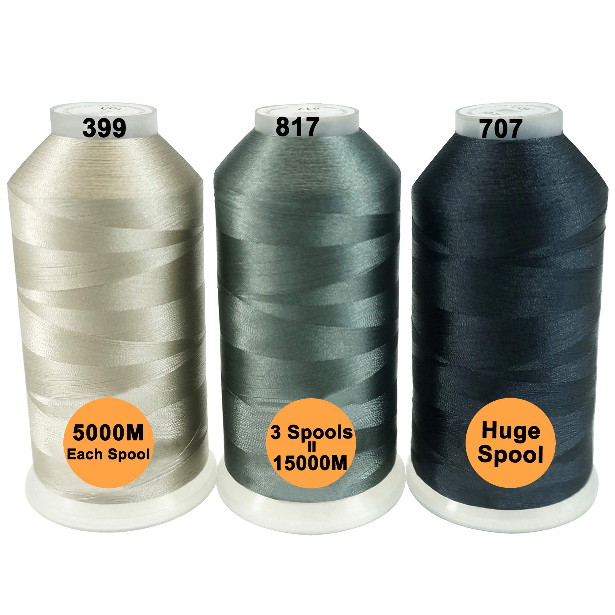 New brothread Set of 3 Different Gray Colors Polyester Machine Embroidery Thread Huge Spool 5000M for All Embroidery Machines