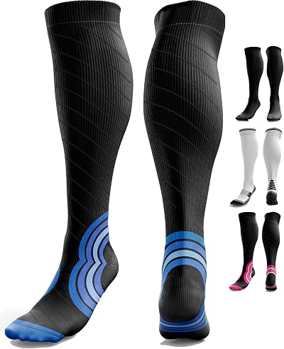 aZengear Compression Socks Women Men 20-30 mmHg Knee-High Seamless Toe Black