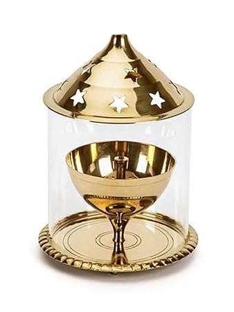 Heaven Decor Brass Akhand Diya Oil Puja Lamp Big (10 cm X 10 cm X 13 cm, Golden)