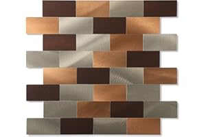 Yipscazo 1 - Sheet Peel and Stick Backsplash, Stick on Tiles Stainless Steel Backsplash Peel and Stick for Kitchen, Bathroom, Fireplace (12''x12'', Brown)