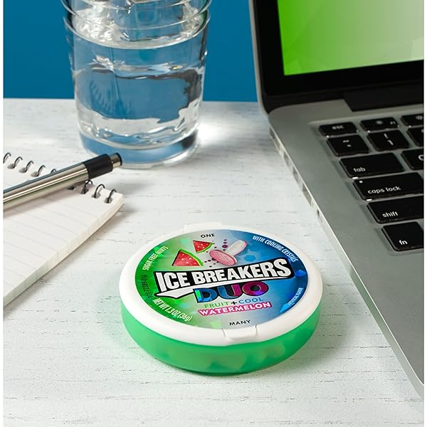 ICE BREAKERS DUO FRUIT PLUS COOL WATERMELON SUGAR FREE MINTS TINS, 1.3 OZ (8 COUNT)