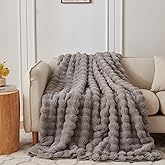 COOVA Faux Fur Throw Blanket for Couch, Cozy Soft and Fuzzy Plush Rabbit Fur Bubble Blanket for Sofa Bedroom Living Room, 60x80 Inches Grey