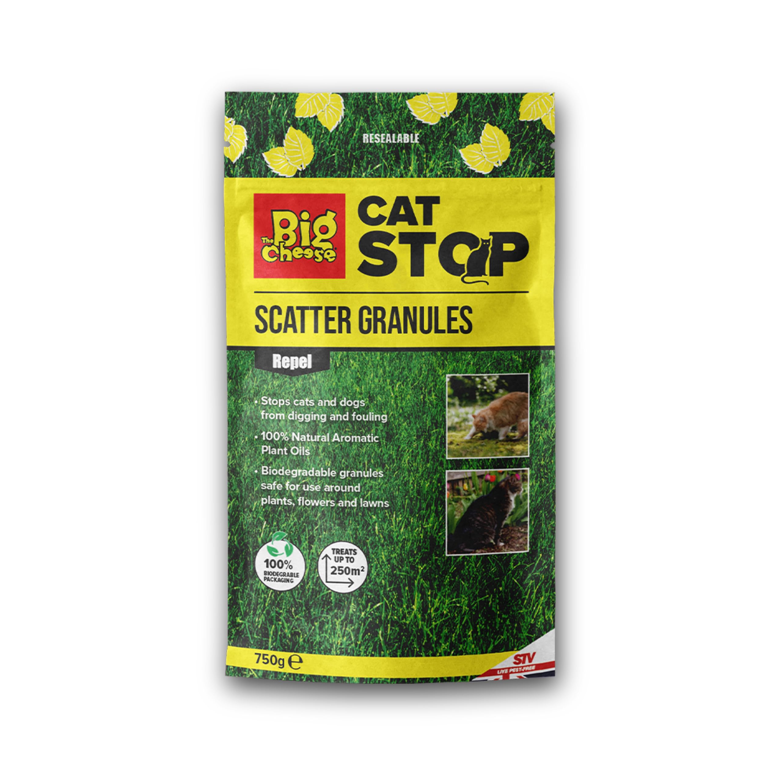 The Big Cheese Cat and Dog Scatter Granules - 750 g, Natural/Biodegradable Humane Treatment and Deterrent, Protection for Gardens and Covers 250 m2, Ready-to-Use