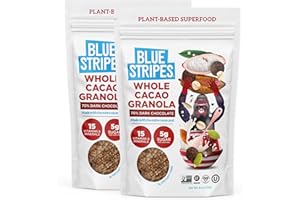 BLUE STRIPES URBAN CACAO Blue Stripes Whole Cacao Granola (Dark Chocolate) - Gluten-Free, Low-Sugar, All-Natural, Non-GMO | No Refined Sugar | Vegan | No Artificial Ingredients | (2 Pack)