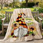 tiosggd Spring Sunflower Gnome Blanket, Gnome Gifts for Women, Valentines Birthday Gnomes Throw Blanket for Mom, Wife, Girls, Friends, Adults, Fleece Gnomes Blanket for Couch Sofa Bed 60''x50''