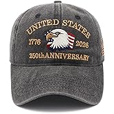 250th Anniversary USA Hat 1776-2026, Adjustable American Vintage Embroidered Eagle, Flag Unisex Patriotic Baseball Cap