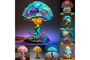 Mmoneyake Painting Mushroom Table Lamp, 5.9 Inch Hight Stained Plant Series Night Light, Bohemian Resin Mushroom Decorative Bedside Lamp for Bedroom Living Room Home Office Decor Gift