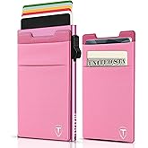 TOYFID Slim Front Pocket Wallet,Pop Up Card Holder Wallets for Men and Women Aluminum Compact Wallets with RFID Blocking,Small Ultralight 6-12 Card Capacity Metal Wallets,Pink
